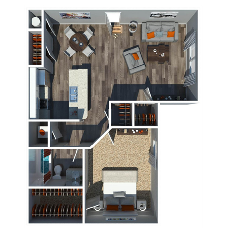 Floor plan for 1 bed, 1 bath, 760 sqft